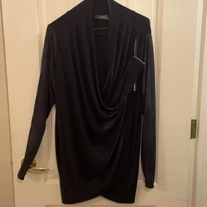 Sympli black cardigan with draped neckline and cross chest zipper.  Size 14.
